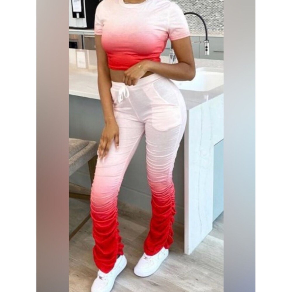 Ombré Red to Pink Skinny Jumpsuit Set